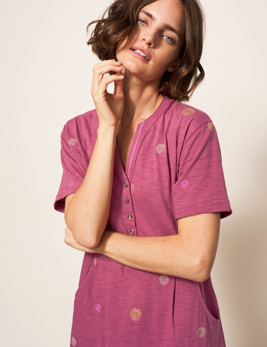 Pure Cotton Embroidered T-Shirt Dress image 3