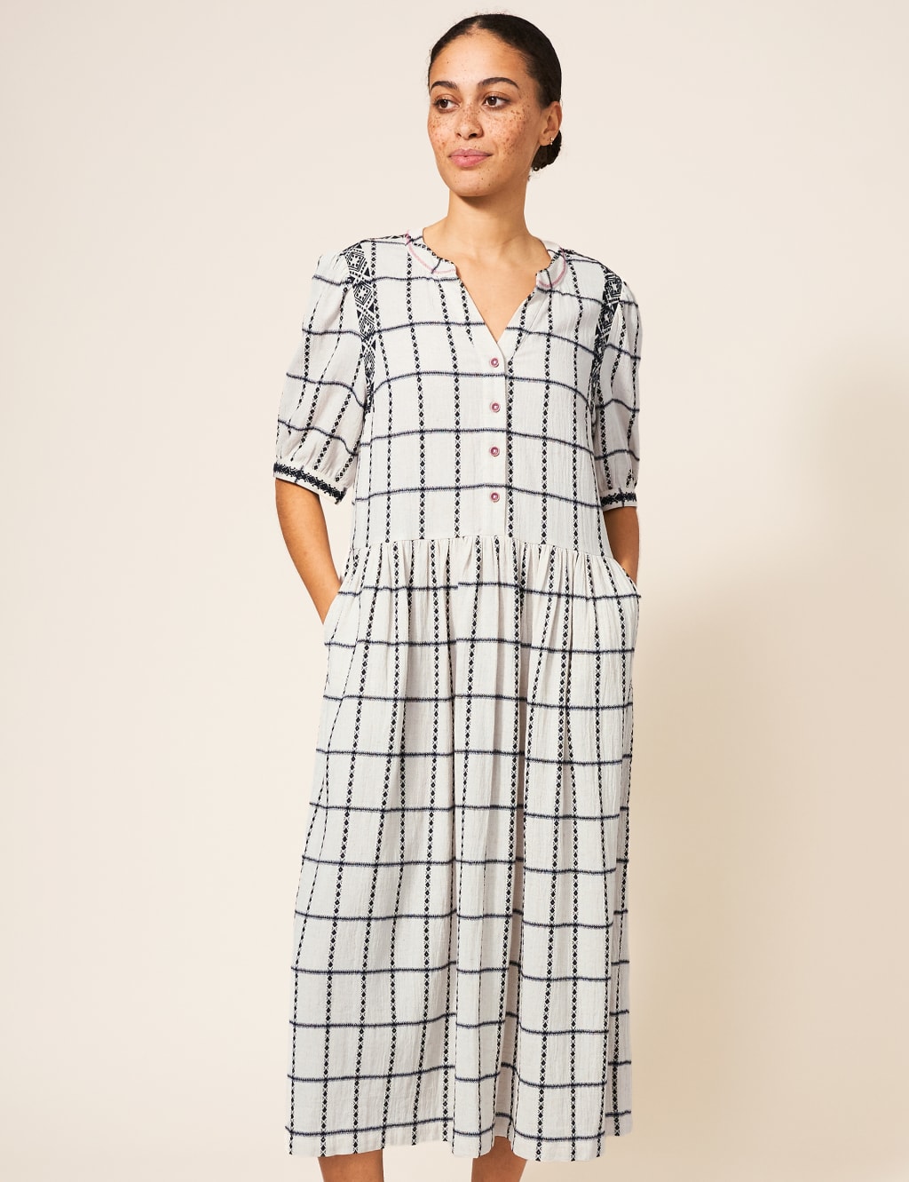 Cotton Rich Embroidered Midi Tea Dress image 4