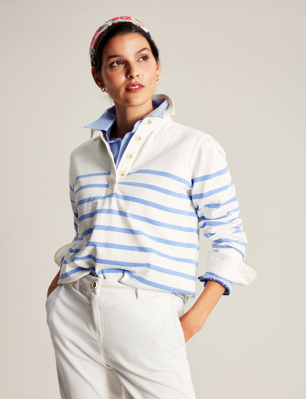 Pure Cotton Striped Collared Sweatshirt image 1