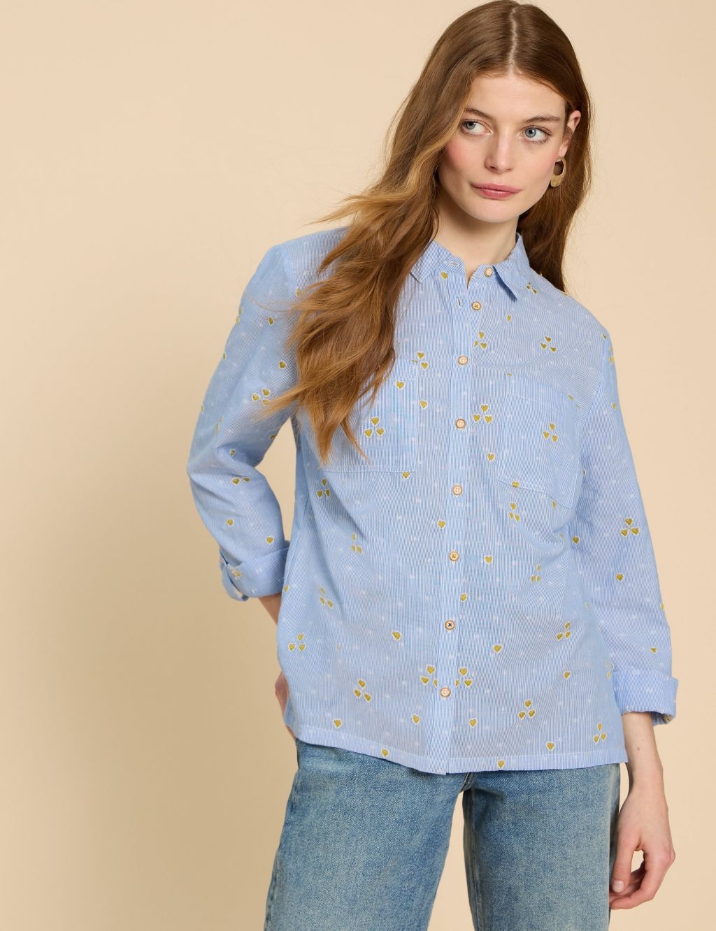 Pure Cotton Striped Embroidered Shirt