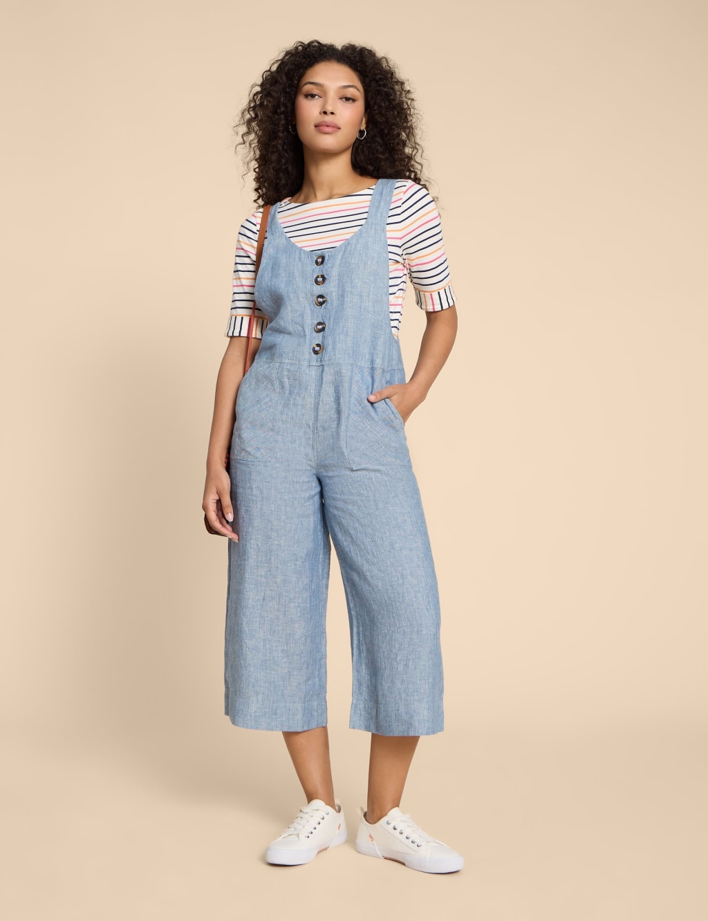 Pure Linen Cropped Dungarees