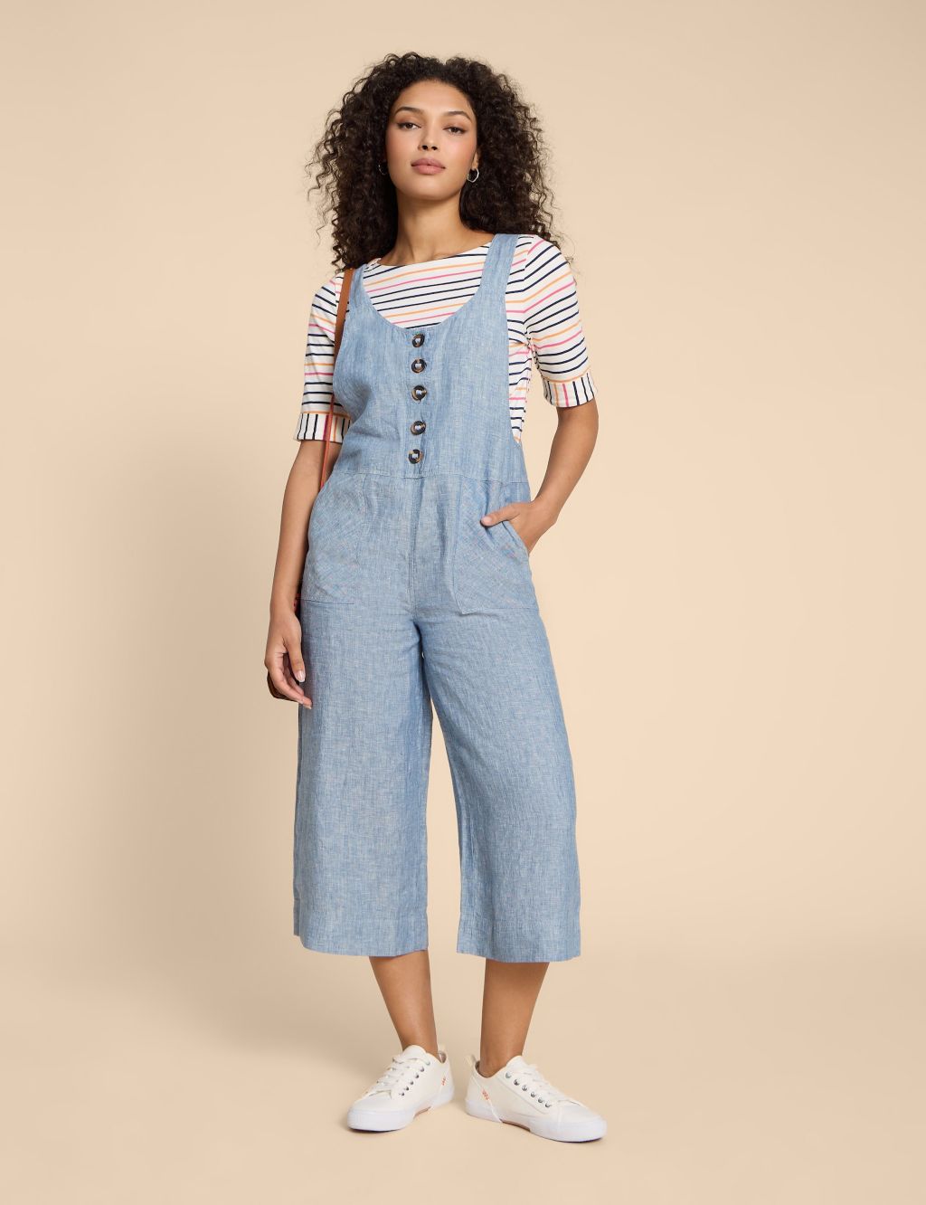 Pure Linen Cropped Dungarees image 1