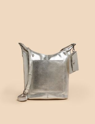 White Stuff Womens Leather Metallic Cross Body Bag - Silver, Silver