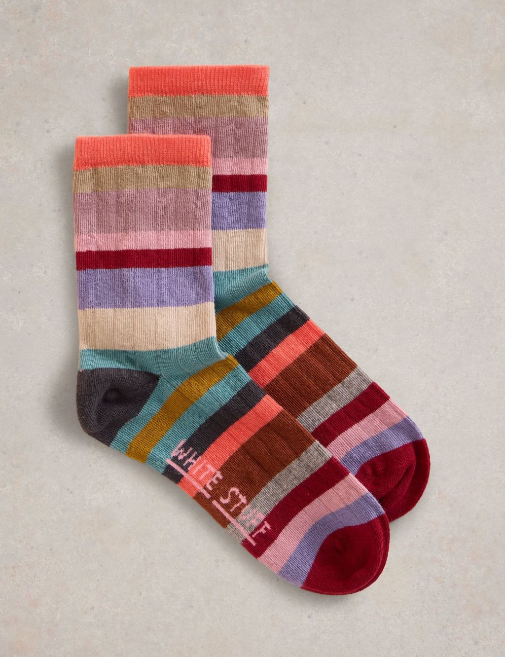 Cotton Rich Striped Ankle High Socks