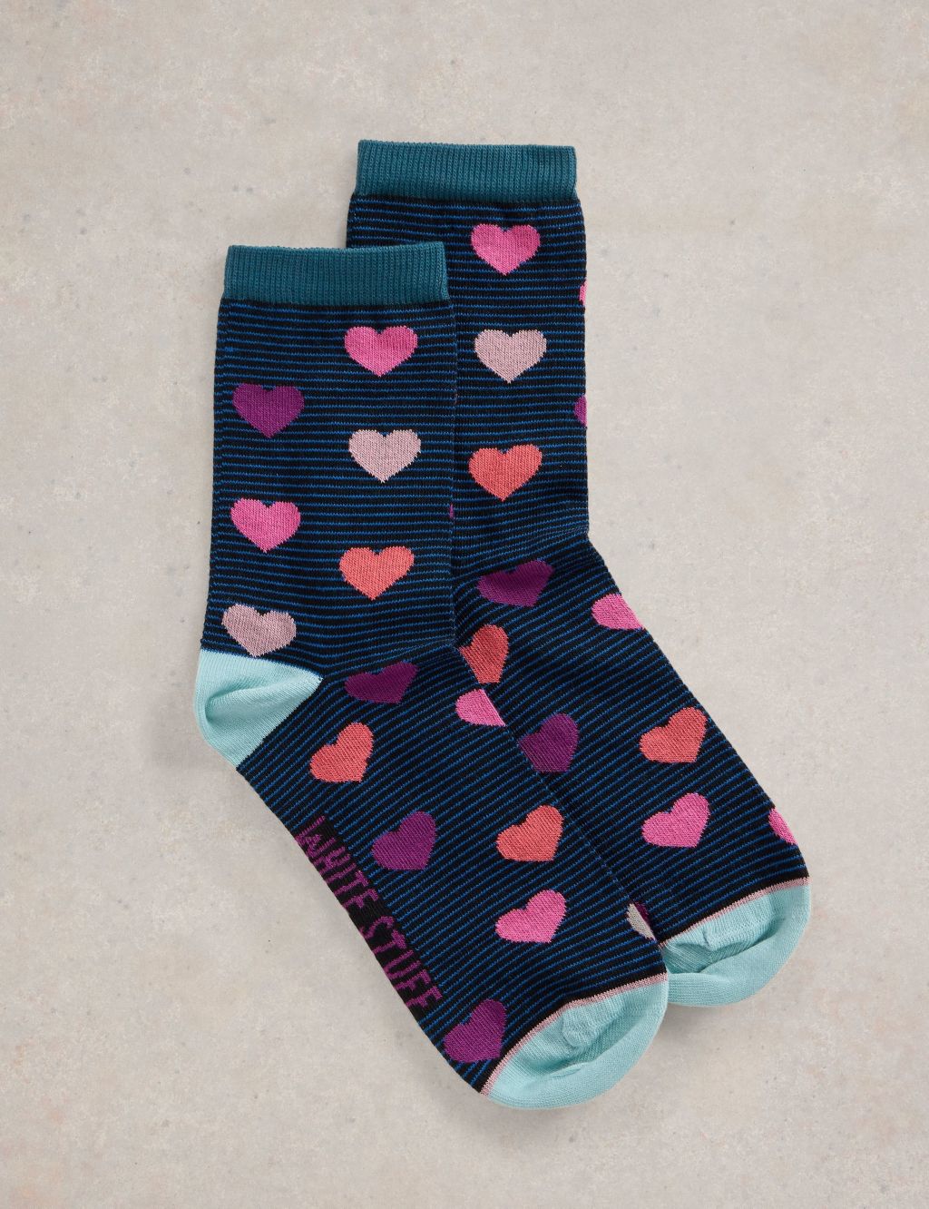 Cotton Rich Striped Heart Ankle High Socks
