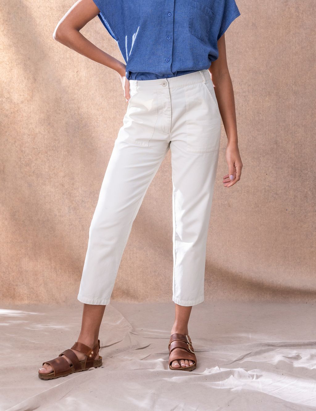 Pure Cotton Slim Fit Cropped Trousers image 1