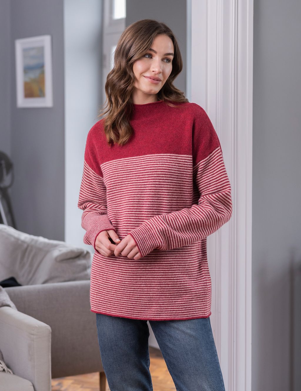 Pure Lambswool Striped Funnel Neck Jumper image 4