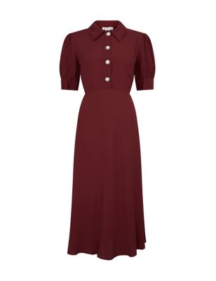 Finery London Womens Button Front Puff Sleeve Midi Shirt Dress - 20 - Red, Red