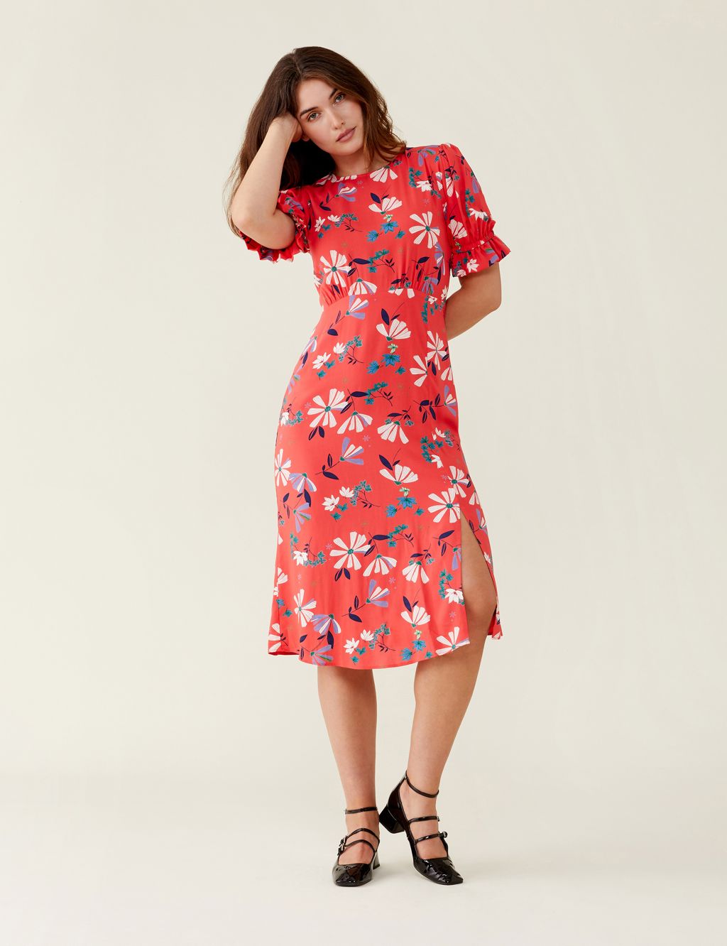 Floral Puff Sleeve Midi Tea Dress image 1