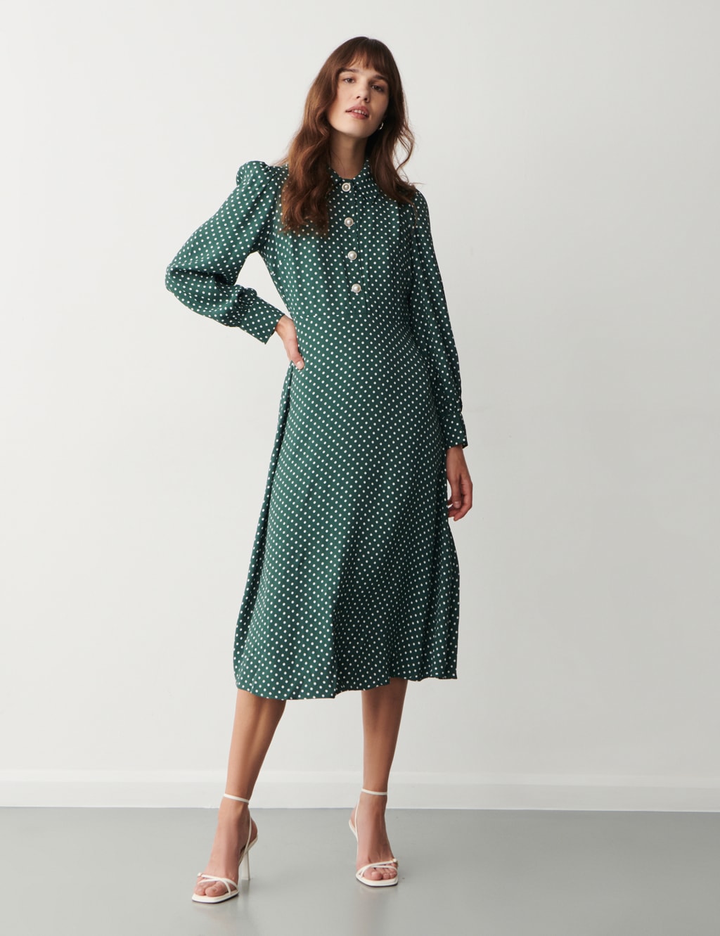 Polka dot button up new arrivals dress