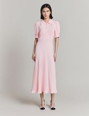 Ghost Womens Collared Puff Sleeve Midaxi Waisted Dress - XXL - Pink, Pink,Navy