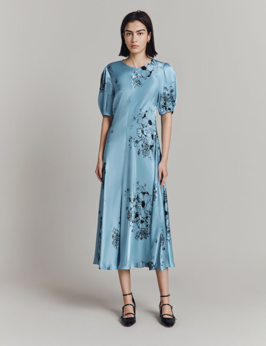 Satin Floral Midaxi Tea Dress
