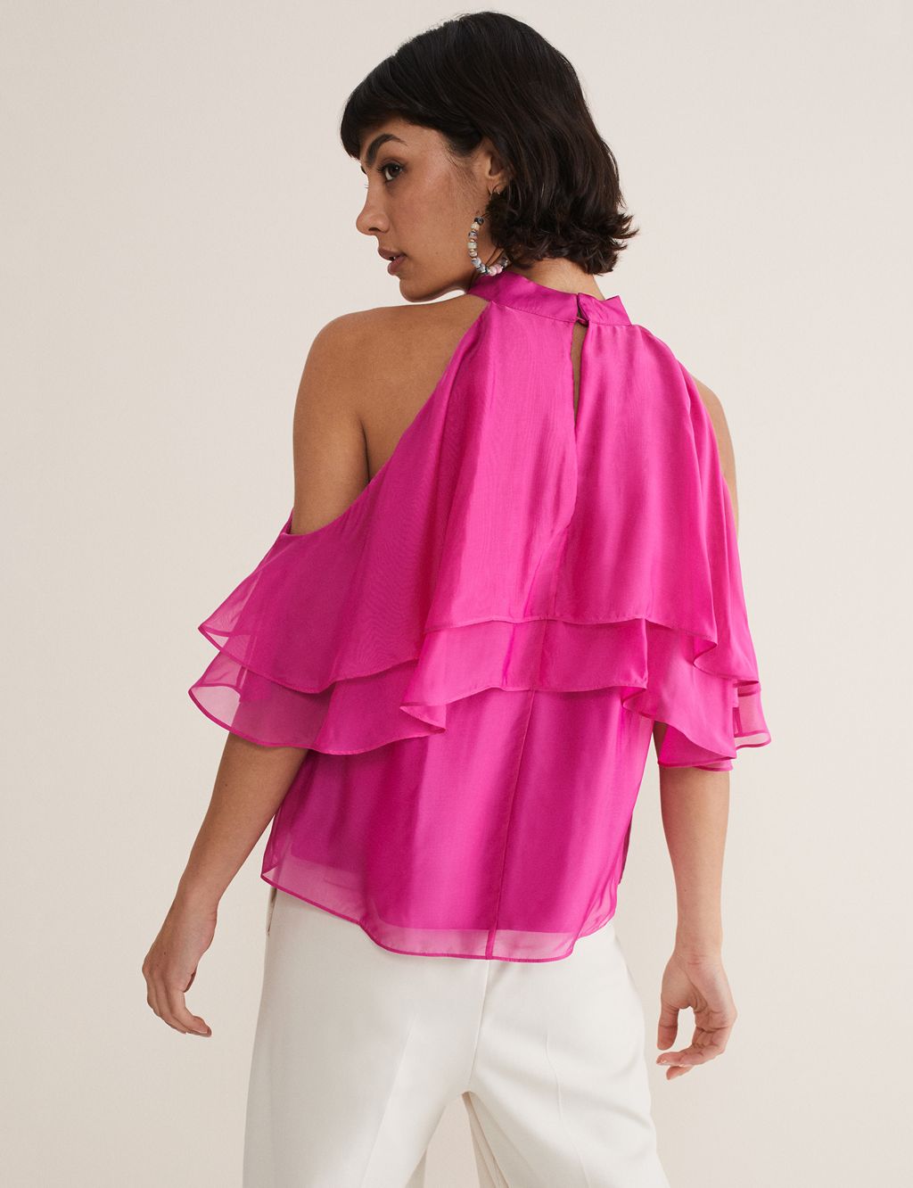Halter Neck Frill Detail Blouse with Silk image 3