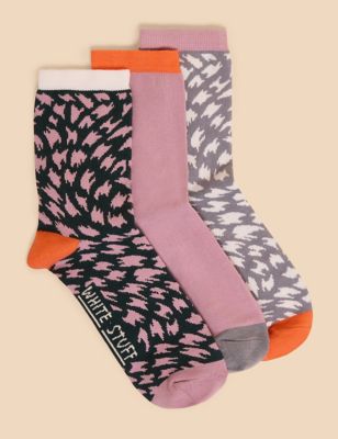 White Stuff Womens 3pk Cotton Rich Printed Ankle High Socks - 3-5W - Pink Mix, Pink Mix