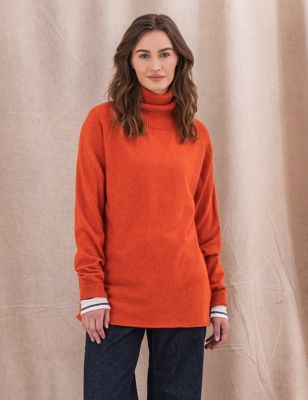 Celtic & Co. Womens Pure Wool Roll Neck Jumper - S - Orange, Orange