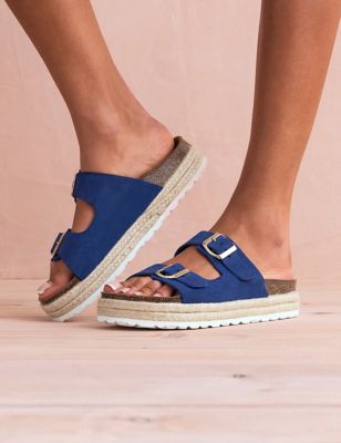 Celtic & Co Womens Suede Buckle Flatform Sandals - 40 - Blue, Blue,Olive