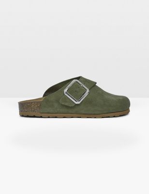 Celtic & Co. Womens Suede Buckle Clogs - 37 - Olive, Olive
