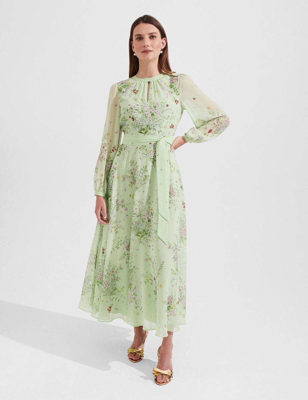 Pure Silk Floral Midaxi Waisted Dress image 1