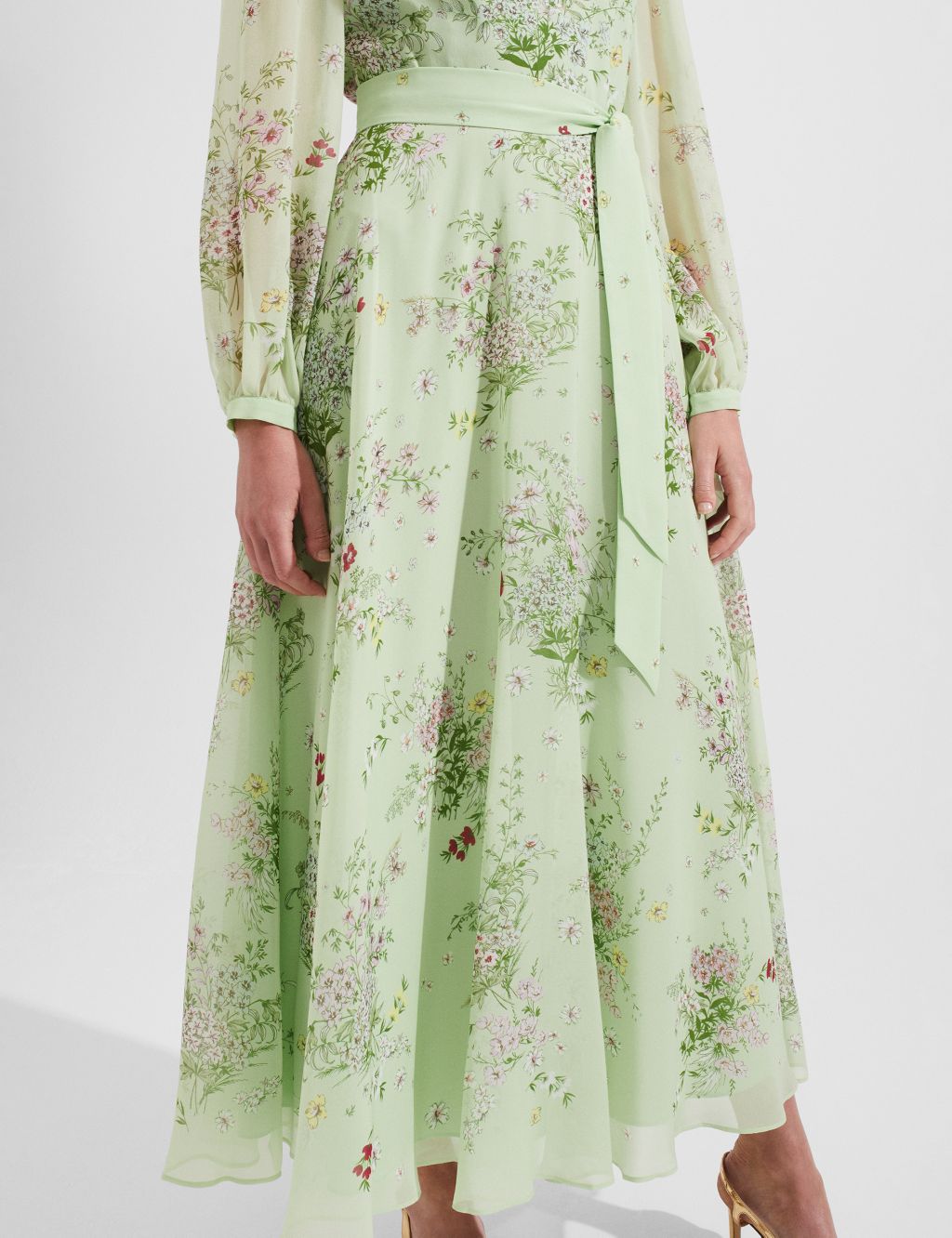 Pure Silk Floral Midaxi Waisted Dress image 3