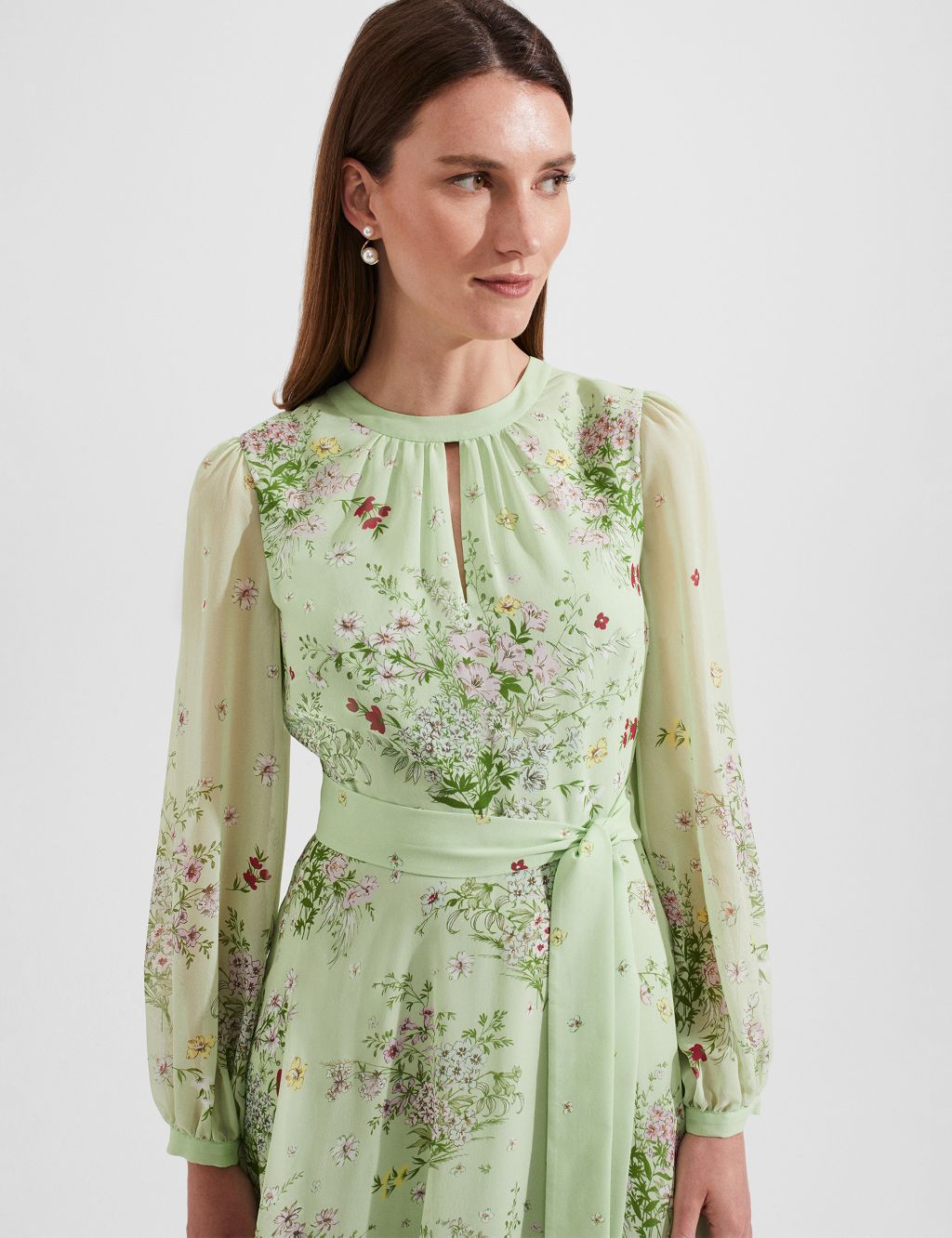 Pure Silk Floral Midaxi Waisted Dress image 4