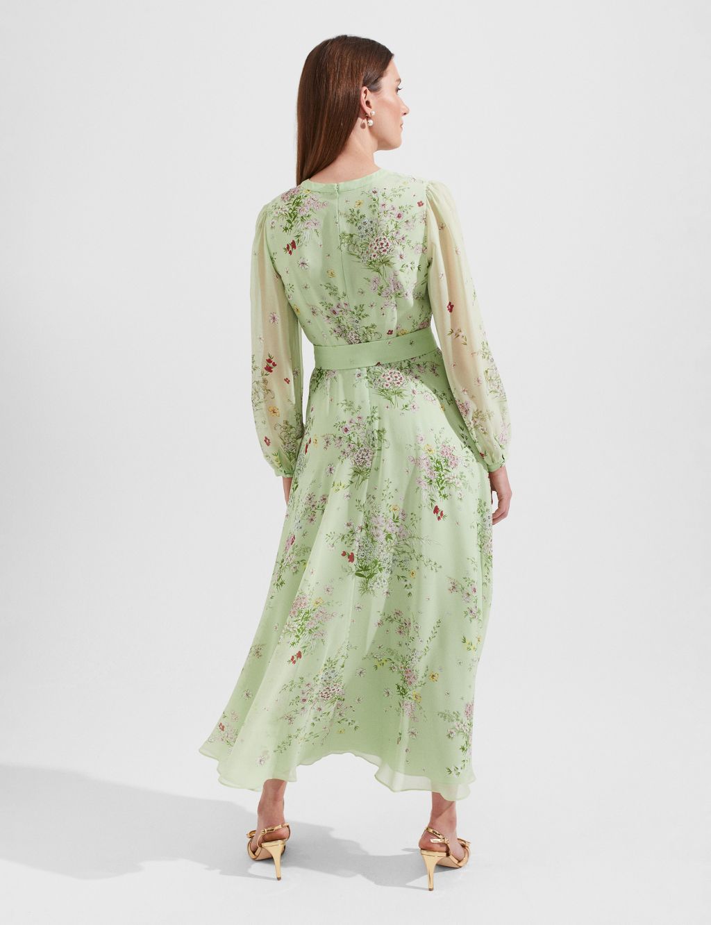 Pure Silk Floral Midaxi Waisted Dress image 5