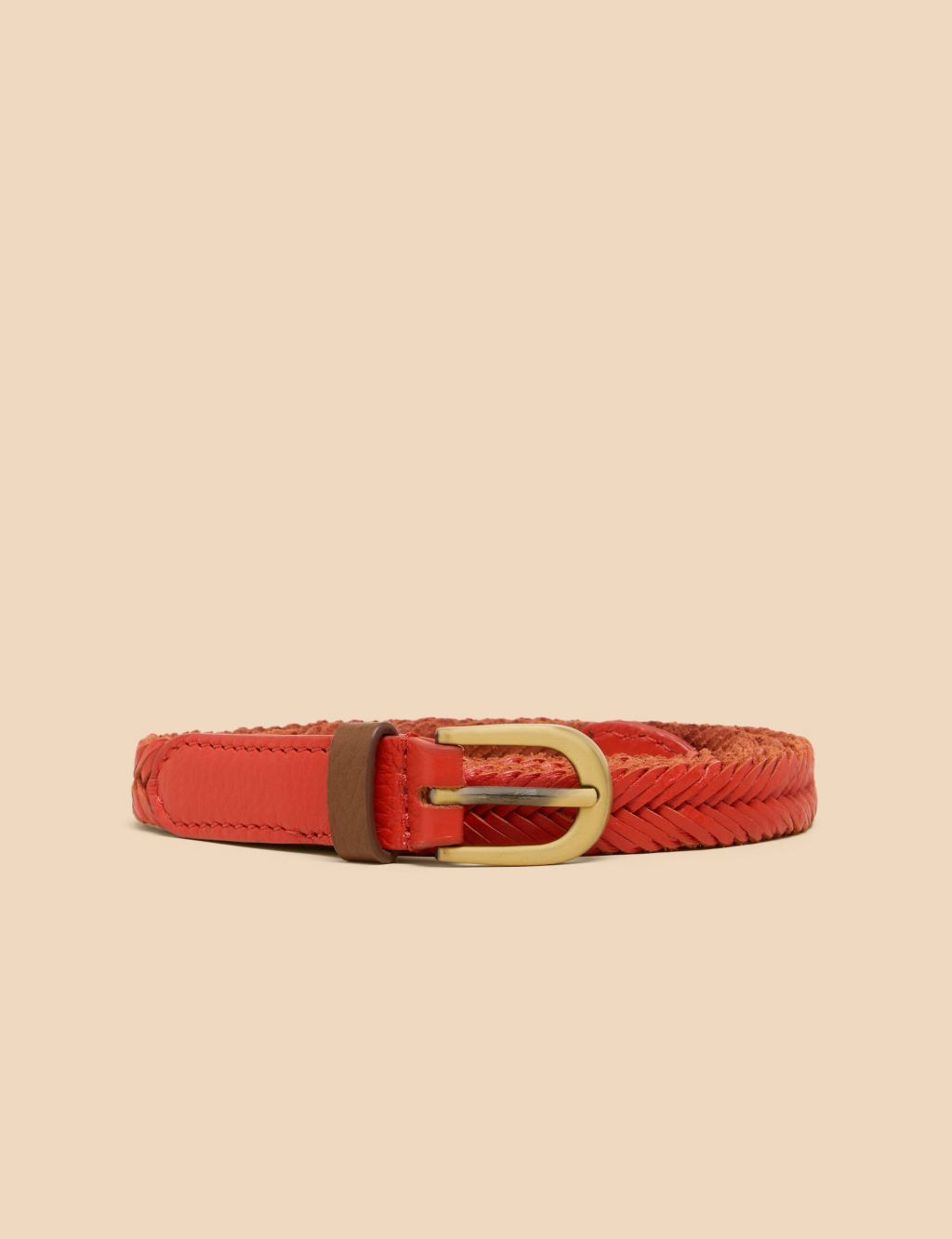 Leather Plaited Skinny Belt