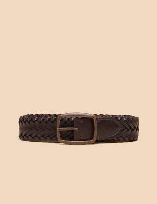 White Stuff Womens Leather Woven Belt - M-L - Brown, Brown