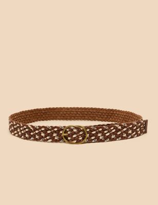 White Stuff Women's Leather Weave Jeans Belt - S-M - Brown Mix, Brown Mix