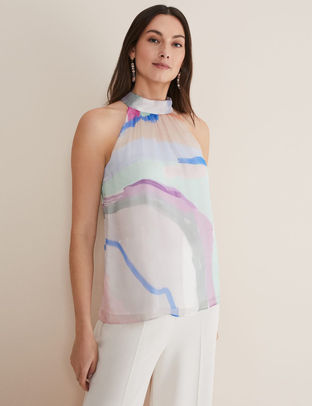 Pure Silk Printed Halter Neck Top image 1