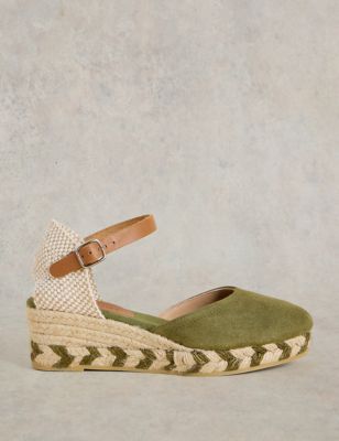 White Stuff Women's Suede Ankle Strap Wedge Espadrilles - 4 - Green, Green,Blue