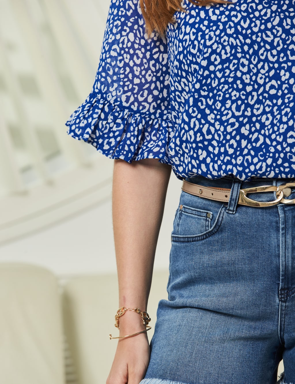 Animal Print Ruffle Short Sleeve Blouse image 5
