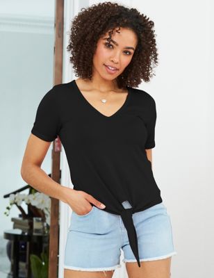 Sosandar Womens Modal Rich Round Neck Short Sleeve T-Shirt - 6 - Black, Black
