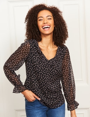 bell sleeve polka dot top