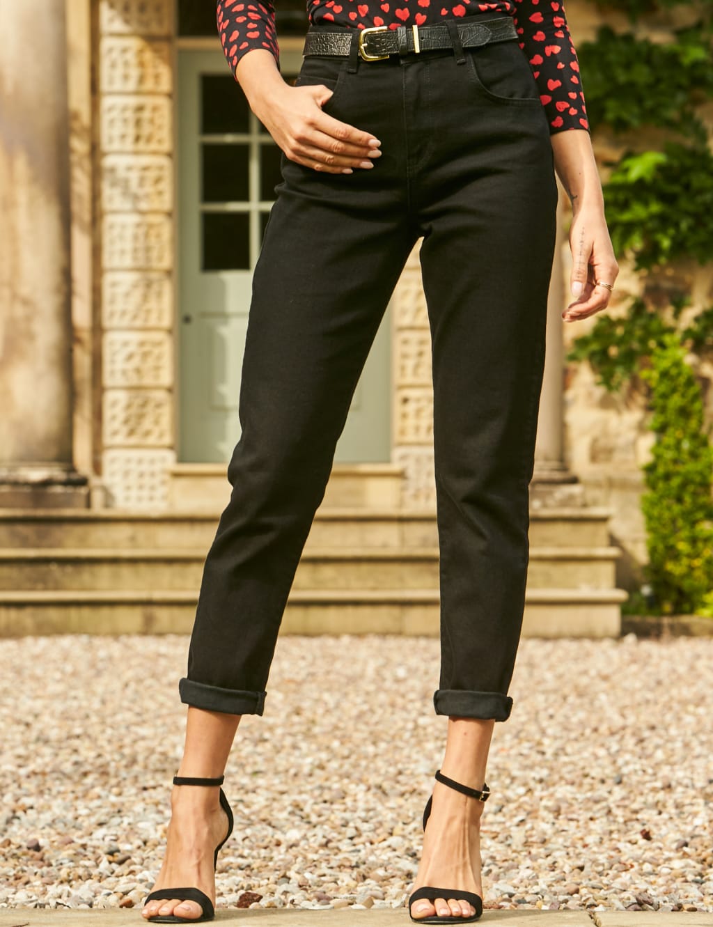 High Waisted Belted Slim Fit Mom Jeans image 2