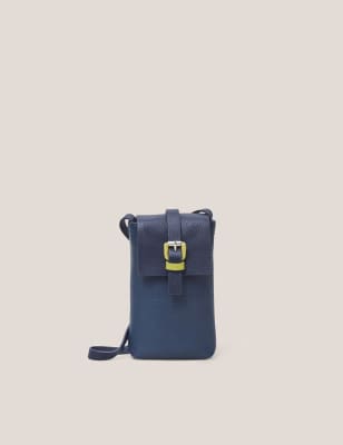 White Stuff Women's Leather Cross Body Phone Bag - Navy, Navy,Yellow Mix,Gold