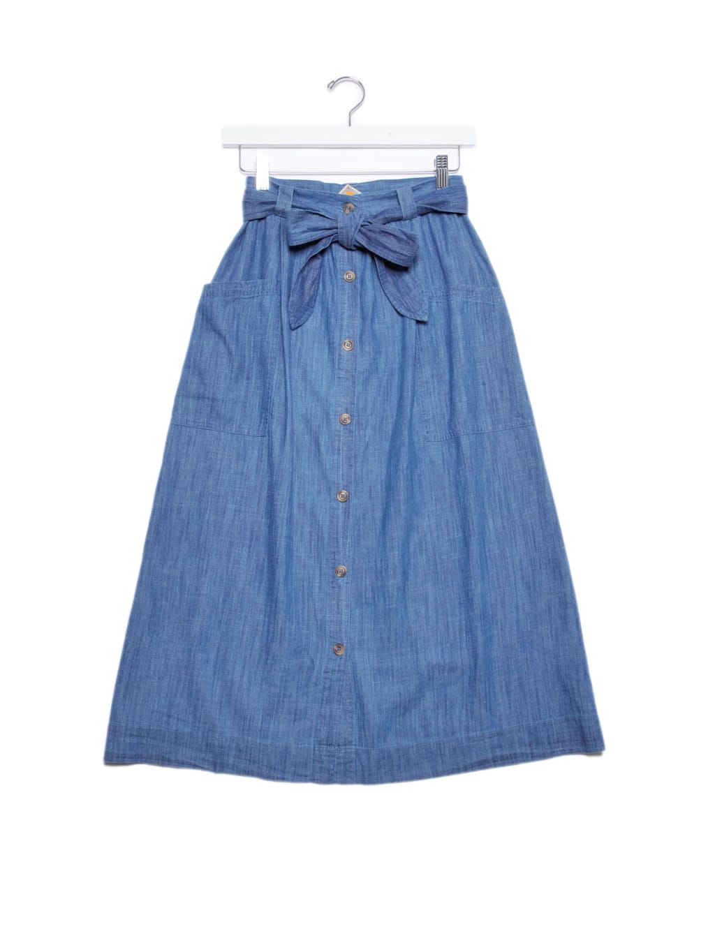 Denim Button Front Belted Midi Skirt image 2