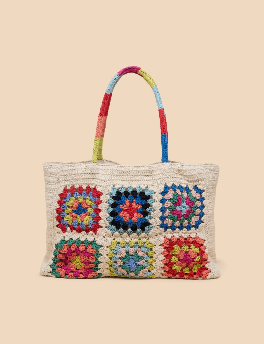 Cotton Rich Crochet Colour Block Tote Bag