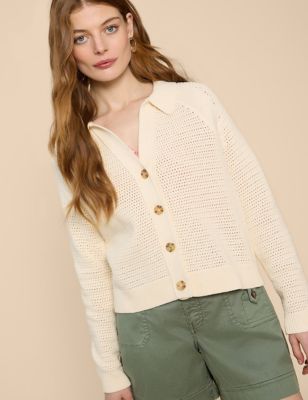 White Stuff Women's Pure Cotton Crochet Cardigan - XL - Natural, Natural