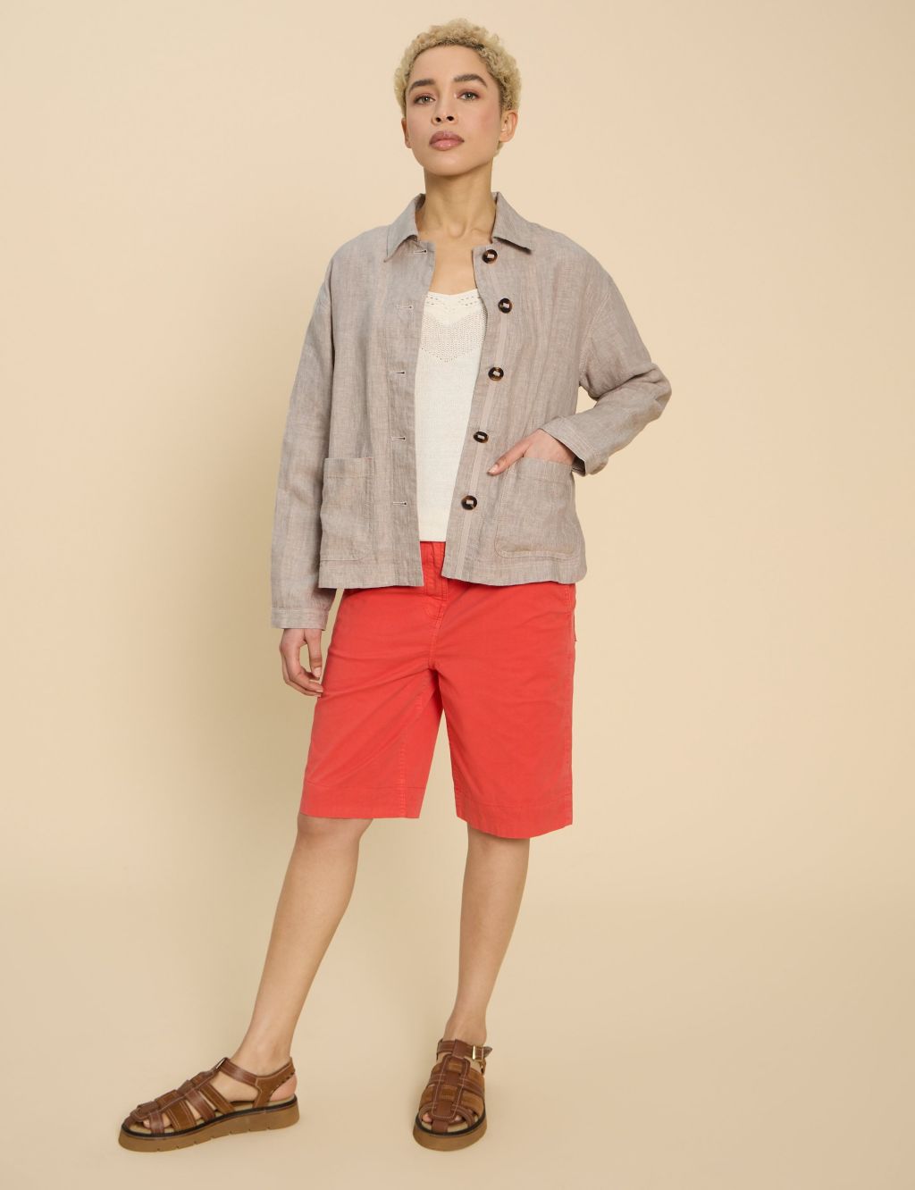 Pure Linen Cropped Utility Jacket