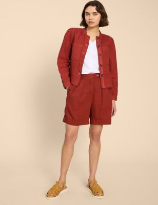 White Stuff Women's Pure Linen Cropped Utility Jacket - 16 - Red, Red