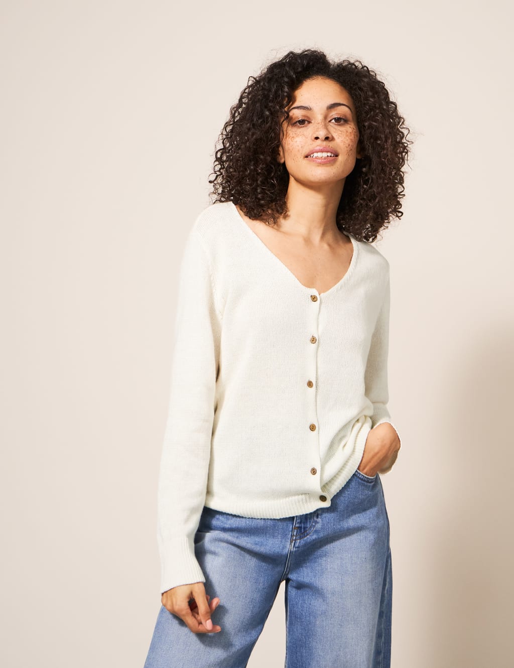 Cotton Rich Knitted V-Neck Cardigan image 1
