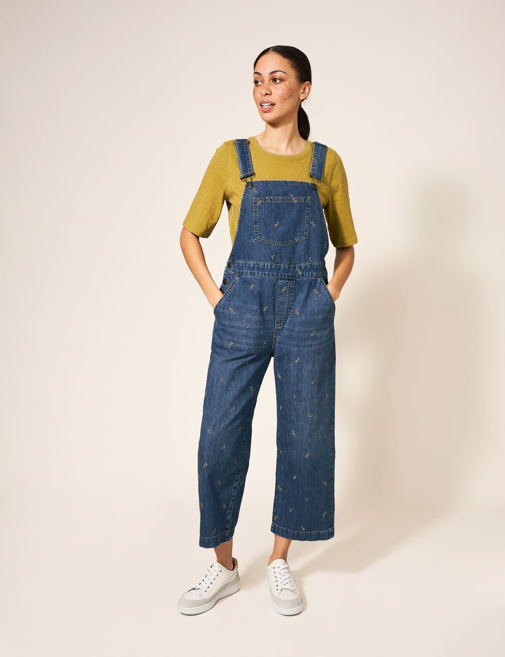 Denim Embroidered Cropped Dungarees image 1