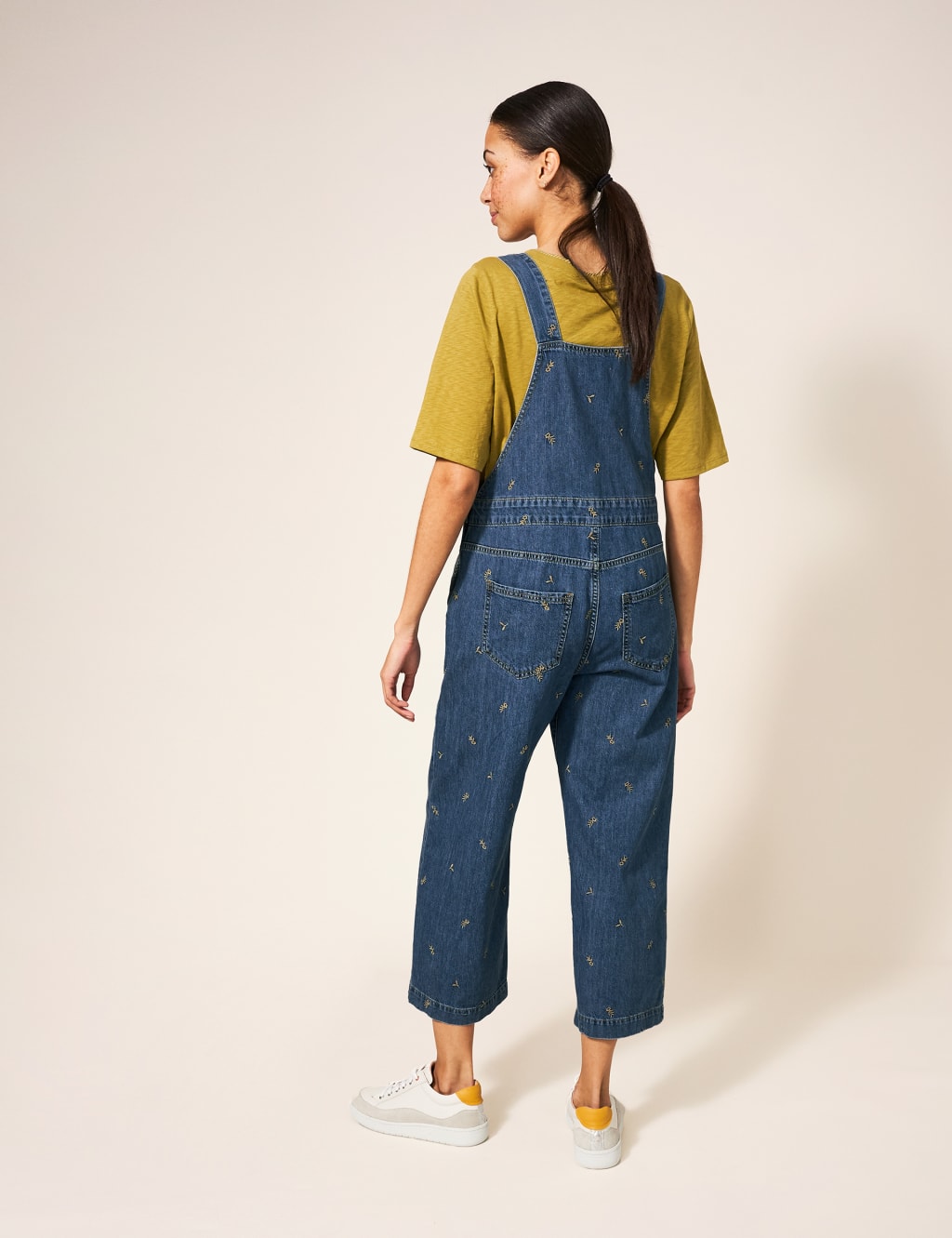Denim Embroidered Cropped Dungarees image 2