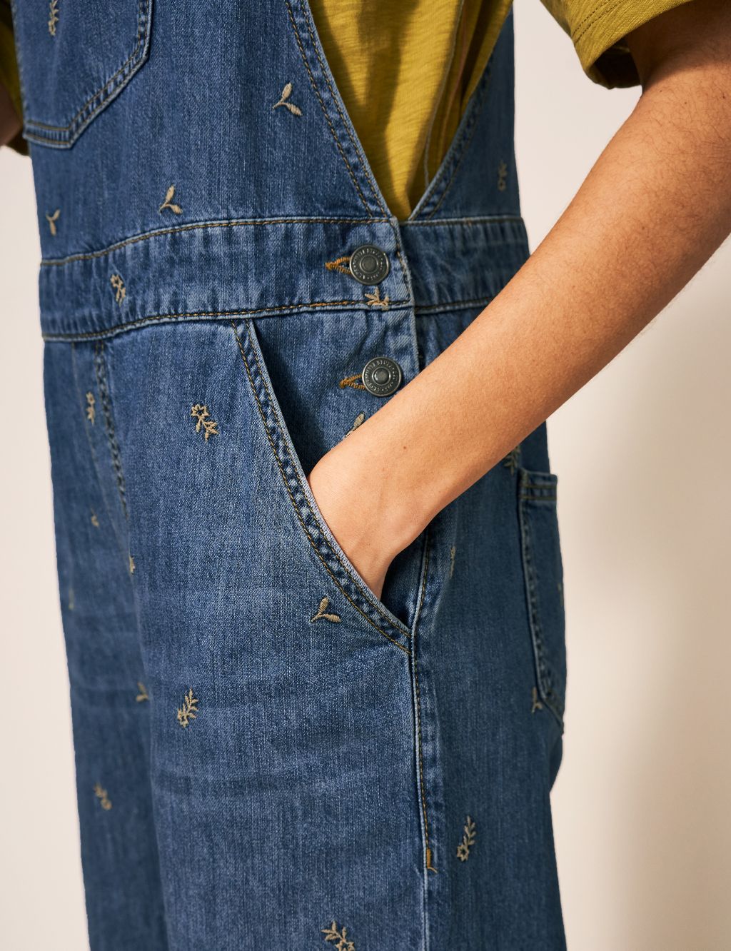 Denim Embroidered Cropped Dungarees image 4