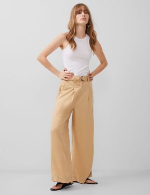 French Connection Women's Pure lyocell Belted Wide Leg Trousers - 8 - Nude, Nude