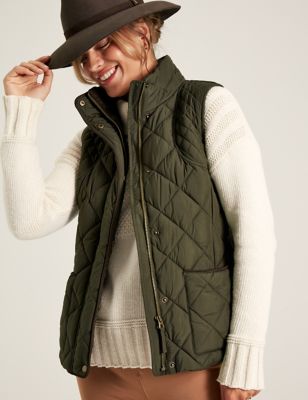 Joules Womens Quilted Funnel Neck Gilet - 8 - Green, Green