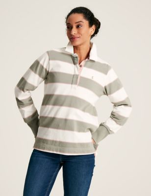 Joules Womens Pure Cotton Striped Rugby Top - 10 - Green Mix, Green Mix