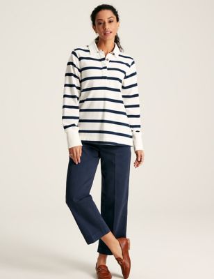Joules Womens Pure Cotton Striped Rugby Top - 10 - Navy Mix, Navy Mix