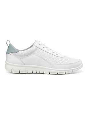 Hotter Women's Wide Fit Leather Lace Up Trainers - 4.5 - White Mix, White Mix,Ivory