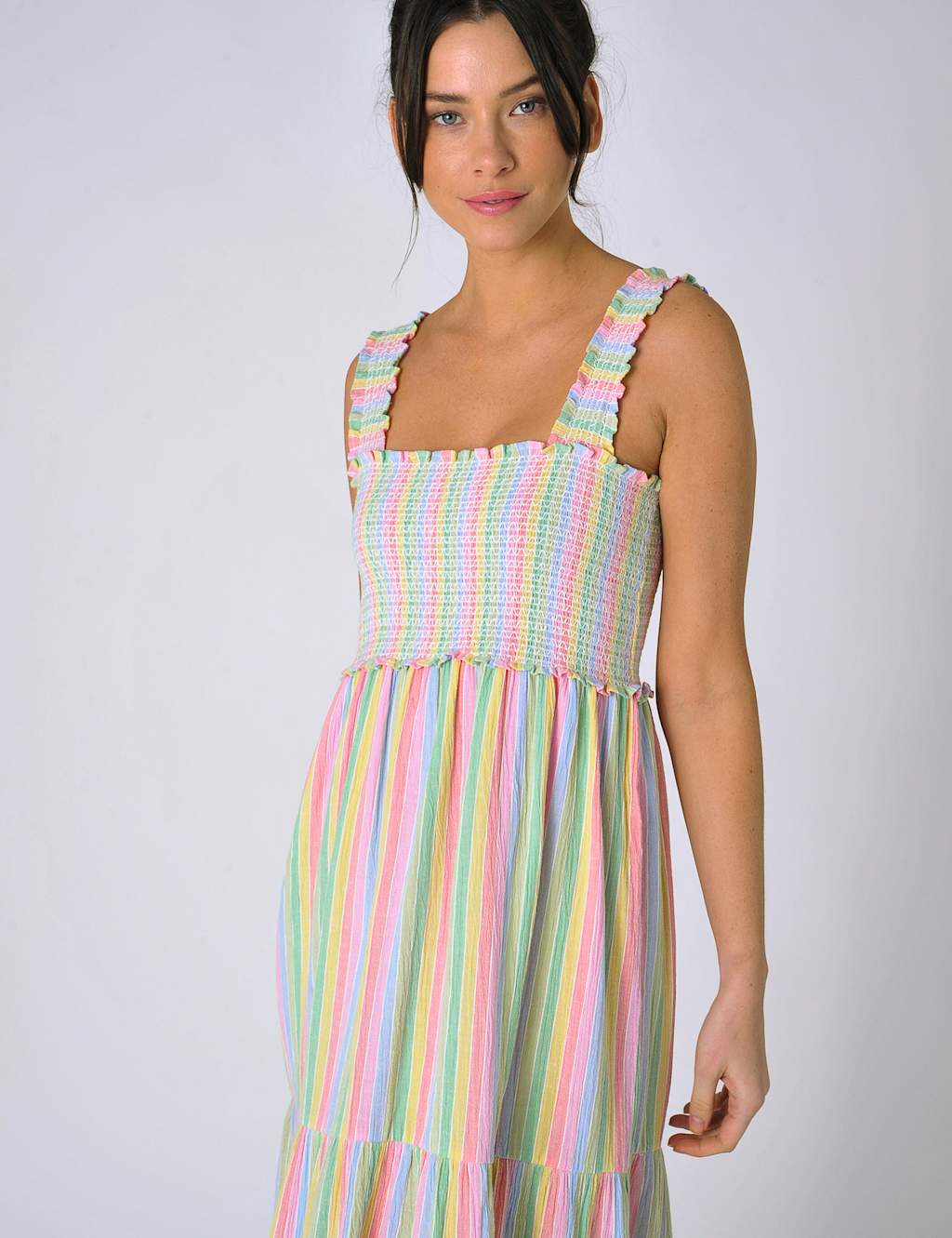 Pure Cotton Striped Midaxi Tiered Dress image 4